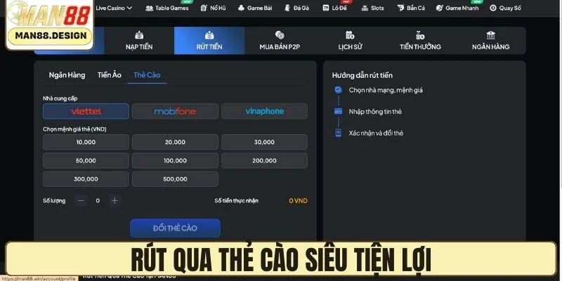 Rút qua thẻ cào siêu tiện lợi